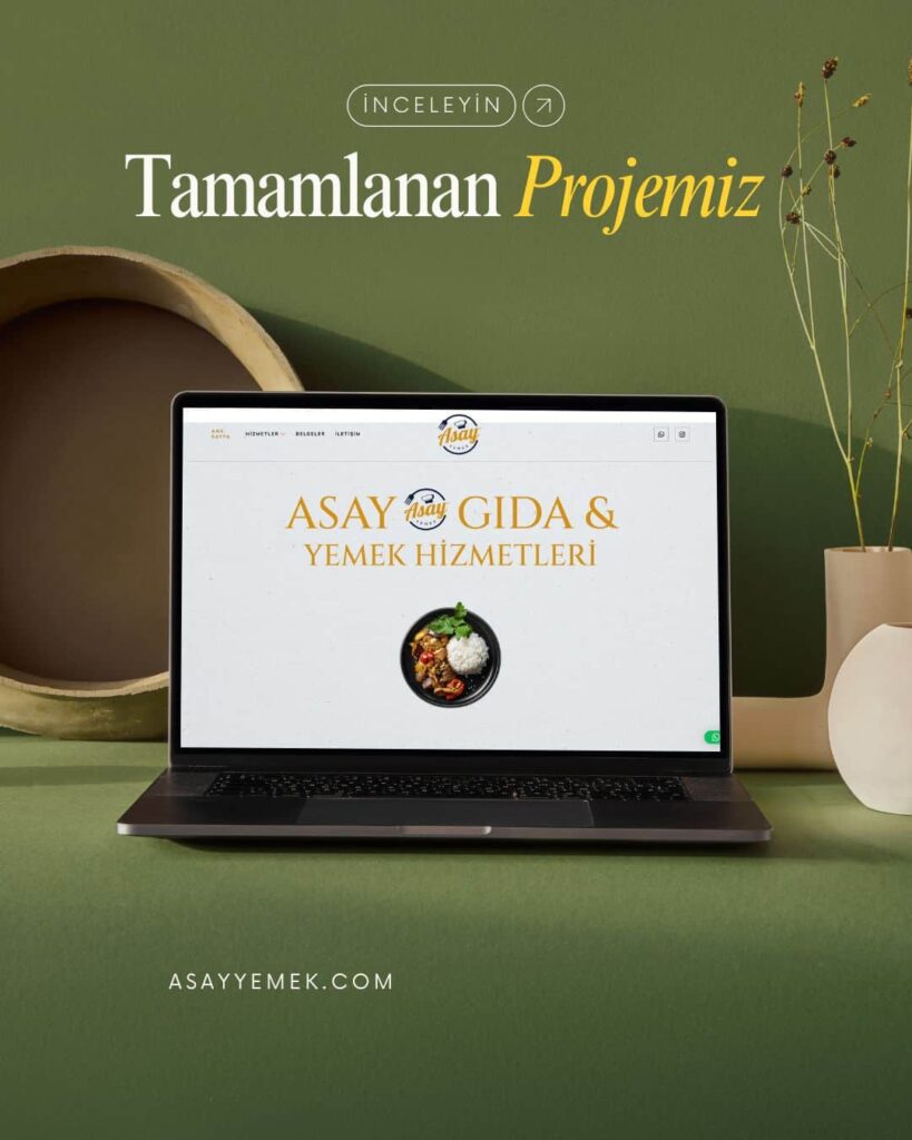 Asay Gıda ve Yemek Hizmetleri web sitesi tanıtım görseli – masaüstü ekranda yemek hizmetleri ana sayfası gösteriliyor.